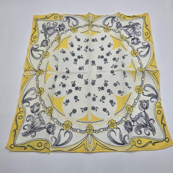 Other - Vintage FLOWERS Ladies Handkerchief Hanky Floral Yellow